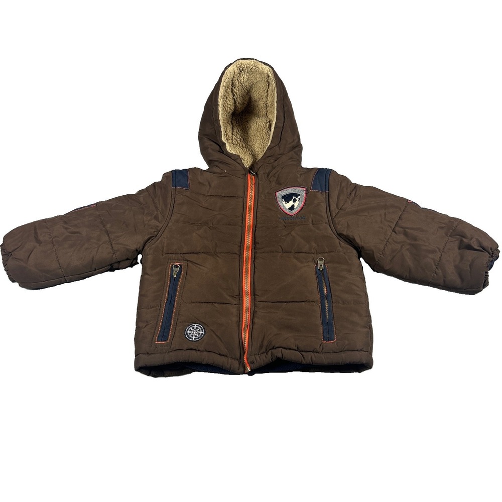 London Fog Toddler Boys 4T Brown Sherpa Lined Hooded Parka Jacket 0403
